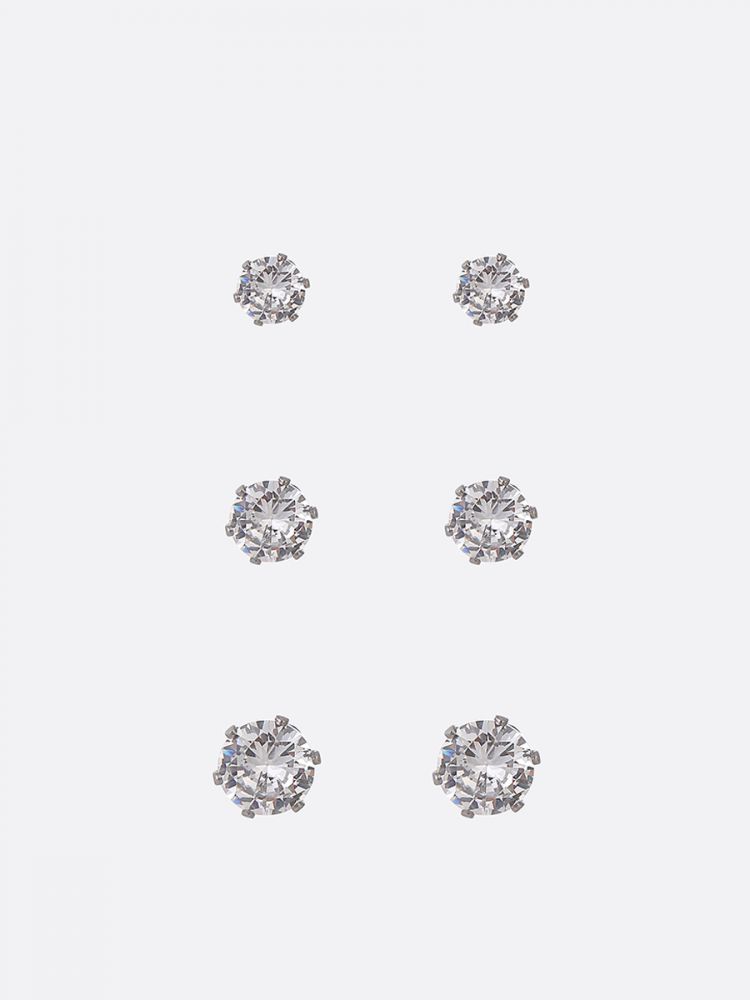 סט 3 זוגות עגילים משובצים מפלדת אל-חלד