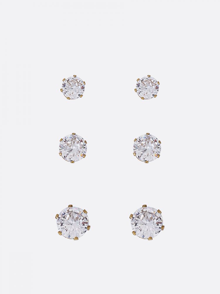 סט 3 זוגות עגילים משובצים מפלדת אל-חלד