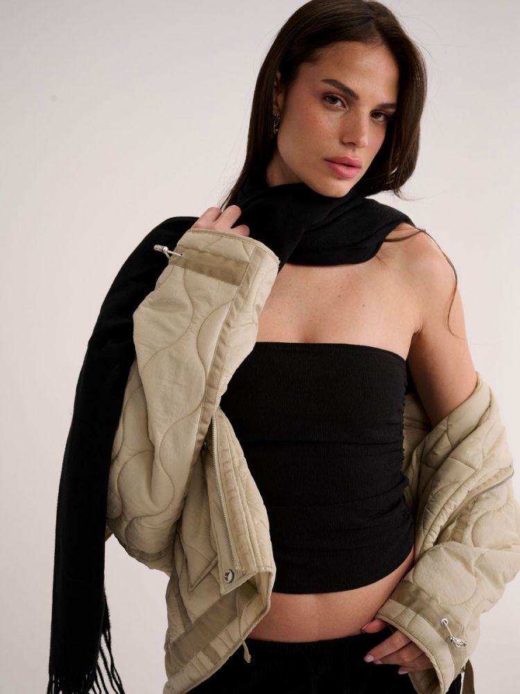 צעיף סריג דק עם פרנזים