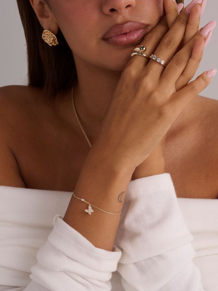 צמיד פרפר משובץ בציפוי זהב 14K