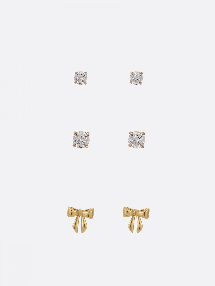 סט 3 זוגות עגילים צמודים בציפוי זהב 14K