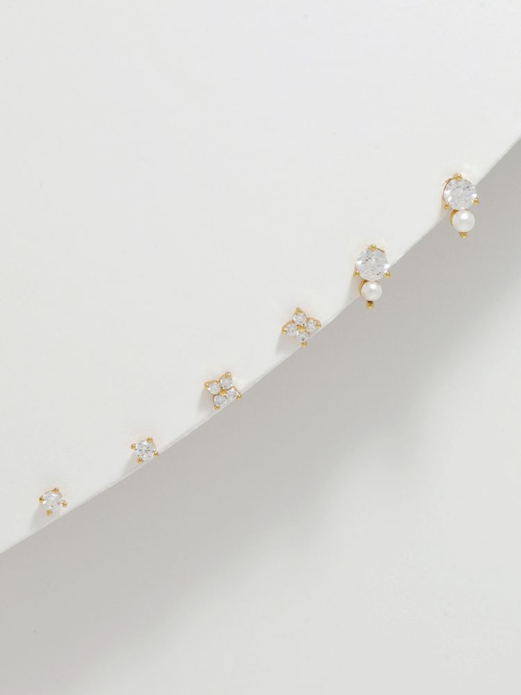 סט 3 זוגות עגילים צמודים בציפוי זהב 14K