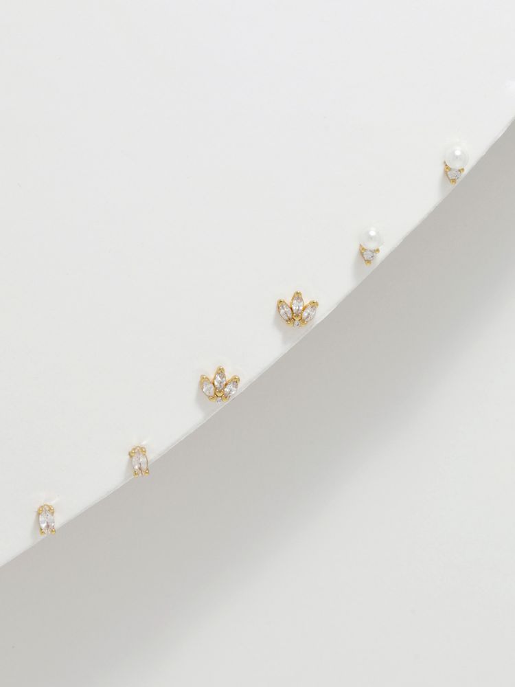 סט 3 זוגות עגילים צמודים בציפוי זהב 14K