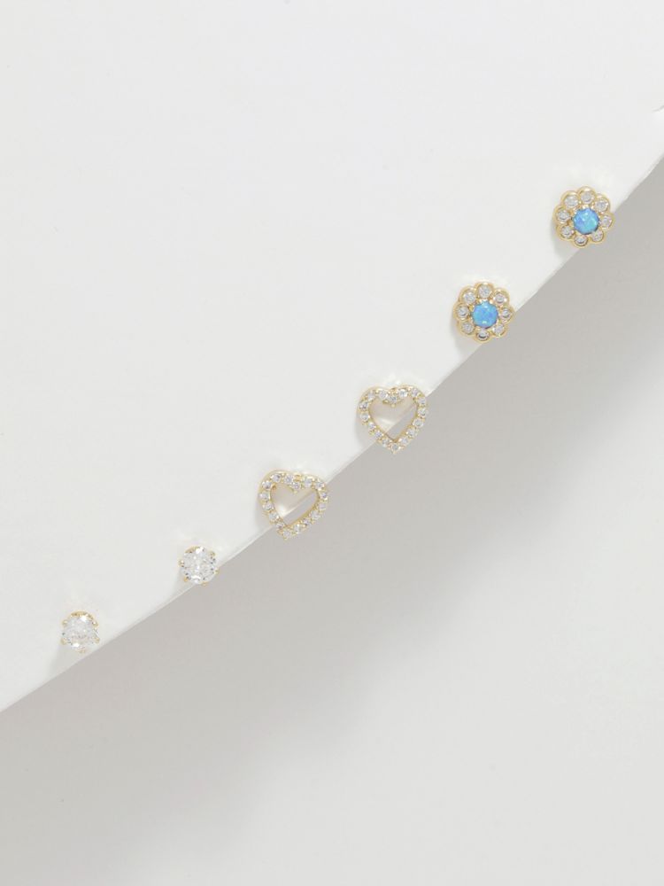 סט 3 זוגות עגילים צמודים בציפוי זהב 14K