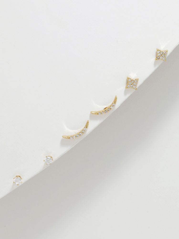 סט 3 זוגות עגילים צמודים בציפוי זהב 14K