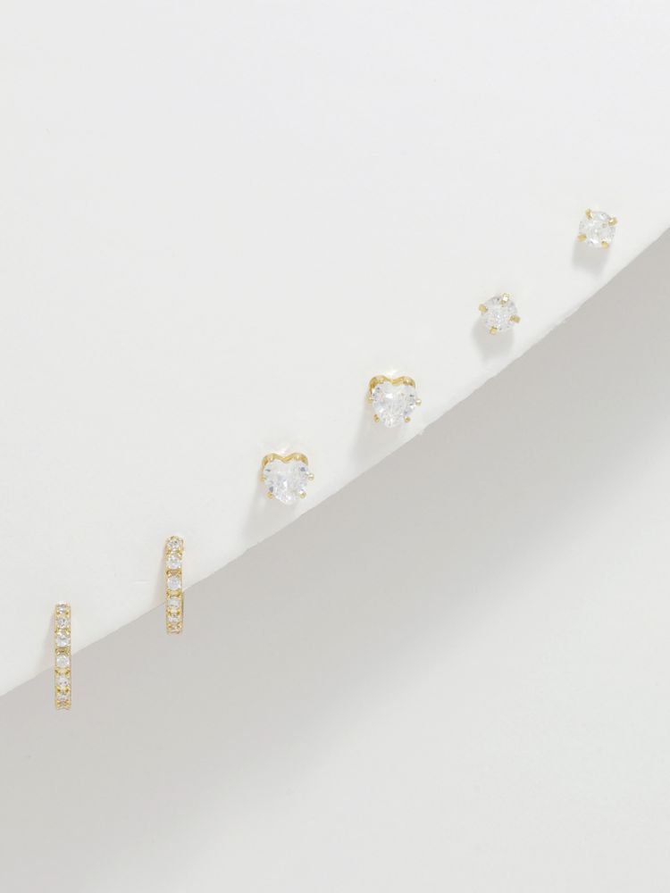 סט 3 זוגות עגילים צמודים בציפוי זהב 14K