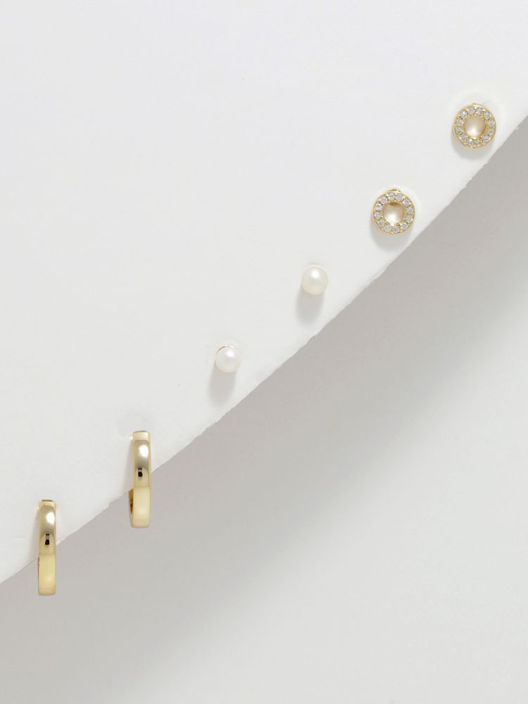 סט 3 זוגות עגילים צמודים בציפוי זהב 14K