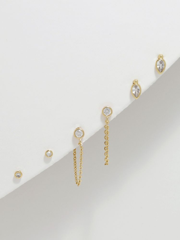 סט 3 זוגות עגילים בציפוי זהב 14K