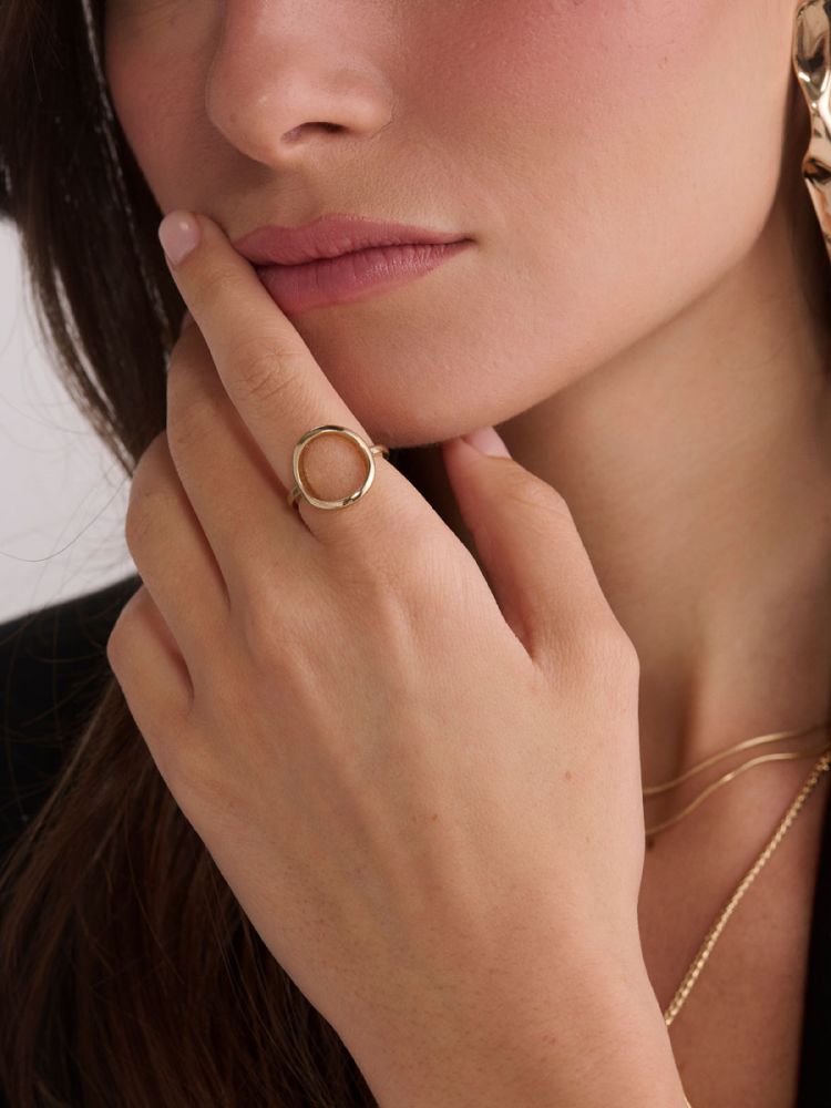 טבעת עיגול בציפוי זהב 14K