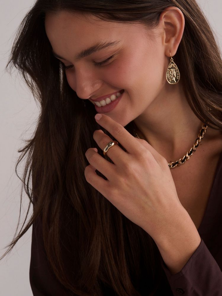 טבעת אמורפית בציפוי זהב 14K