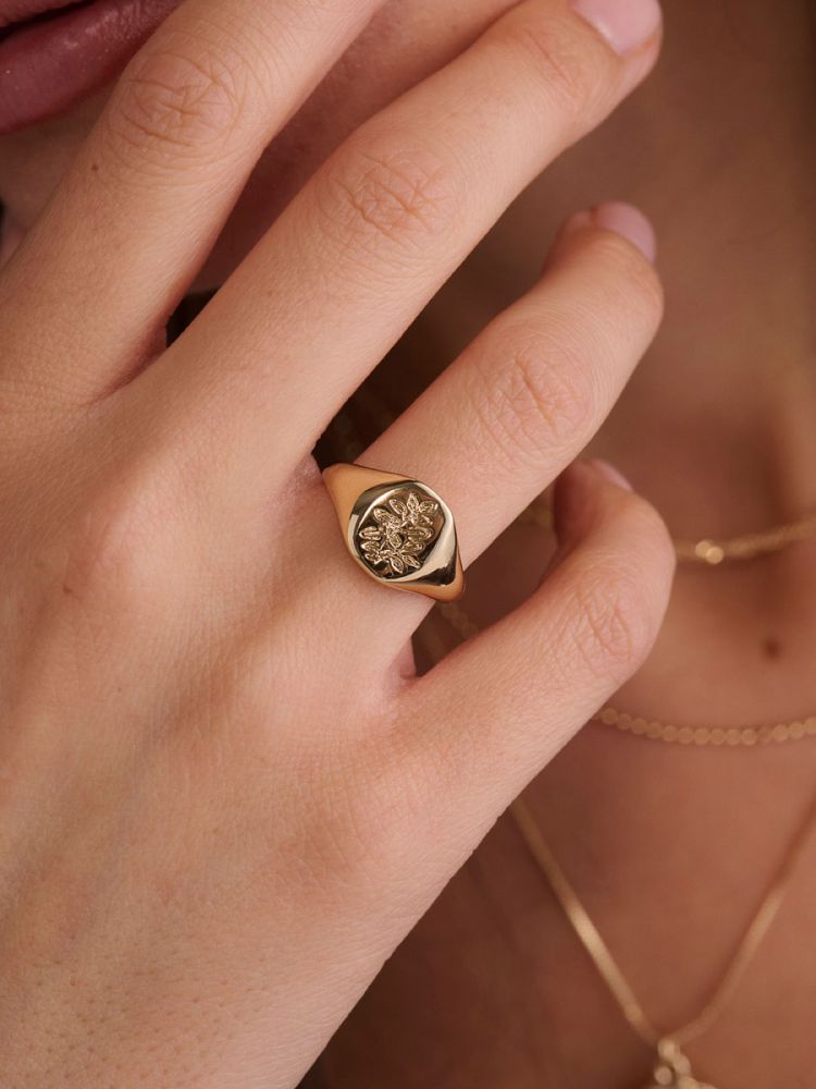 טבעת חותם בציפוי זהב 14K