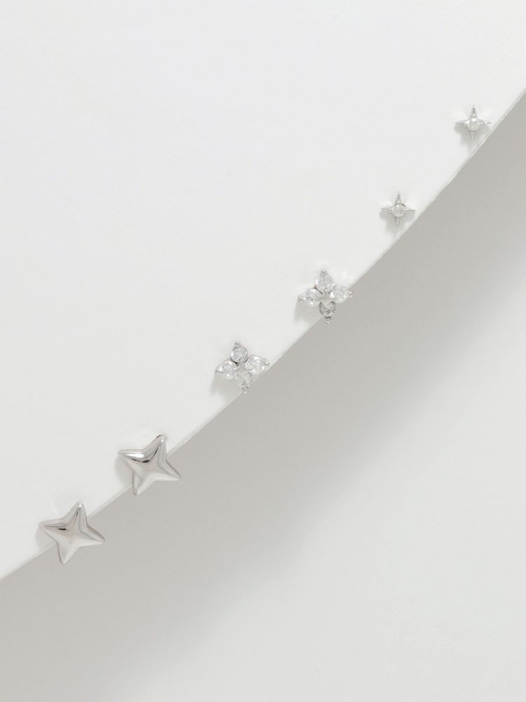 סט 3 זוגות עגילי כוכבים משובצים מכסף 925