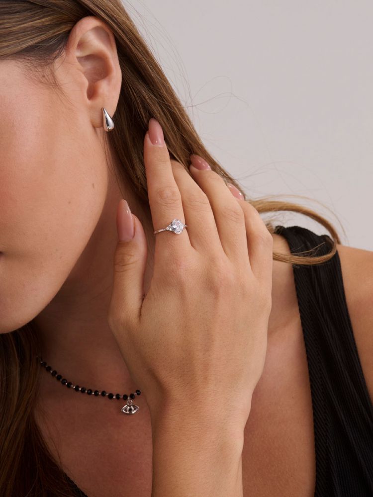 טבעת כסף 925 משובצת