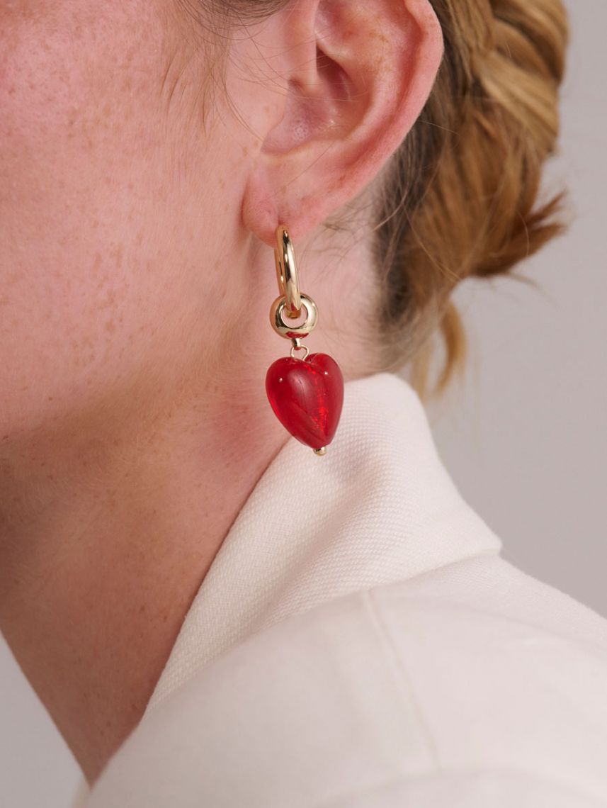 עגילי חישוק עם תליון לב