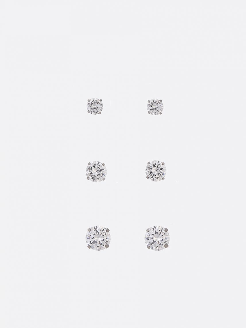 סט 3 זוגות עגילים צמודים מפלדת אל-חלד