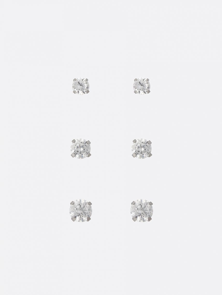 סט 3 עגילים צמודים מפלדת אל-חלד