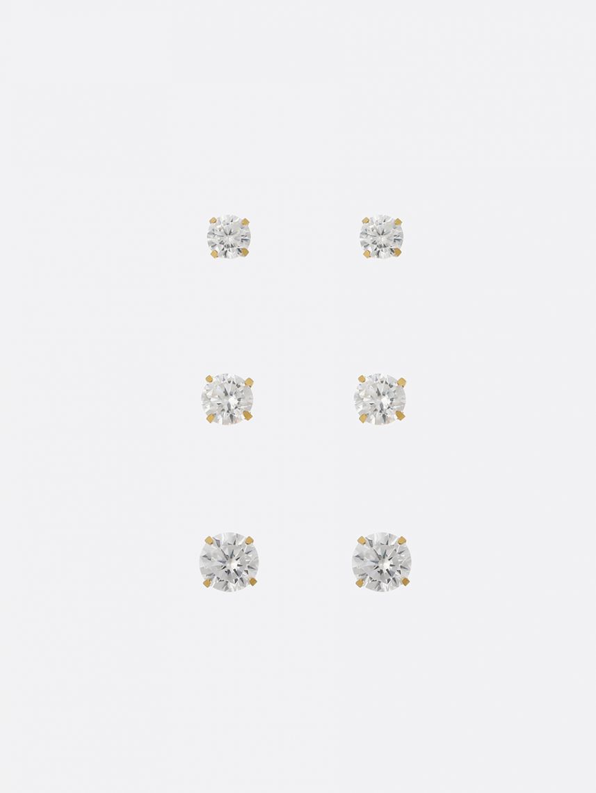 סט 3 עגילים צמודים מפלדת אל-חלד