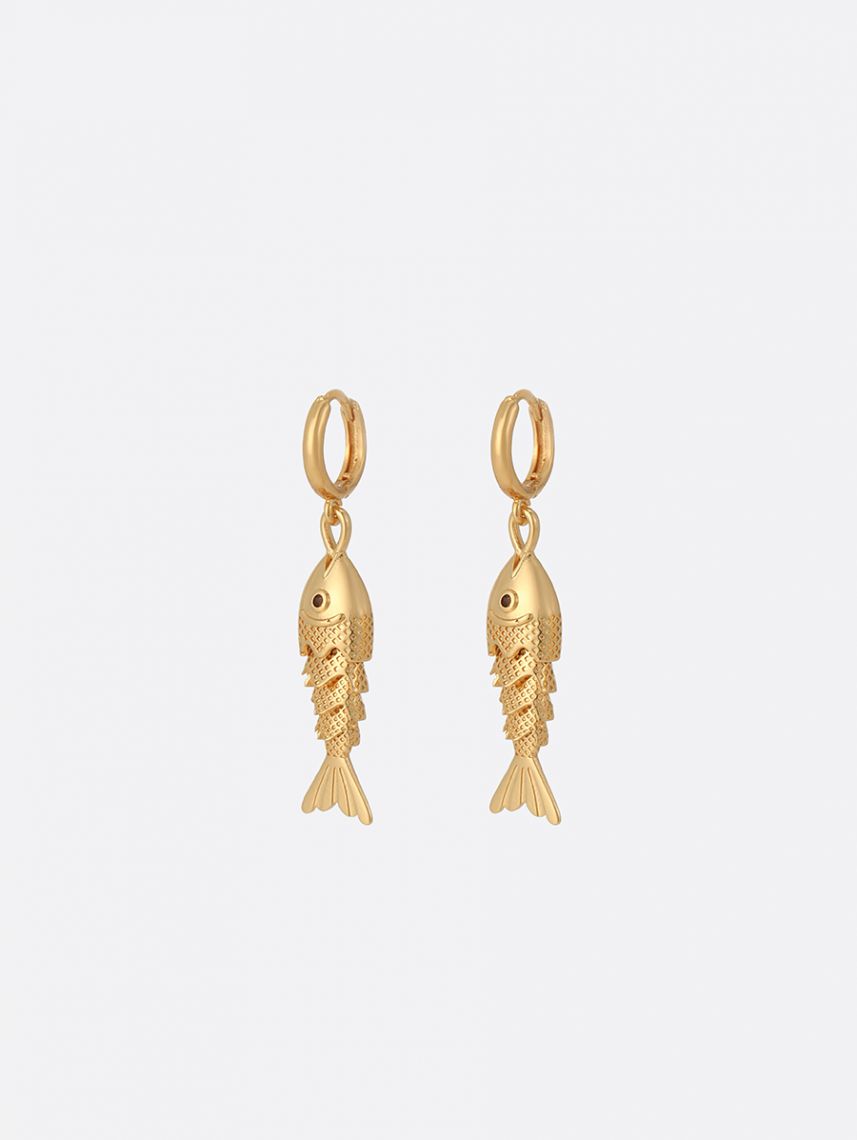 עגילי חישוק עם תליון דג