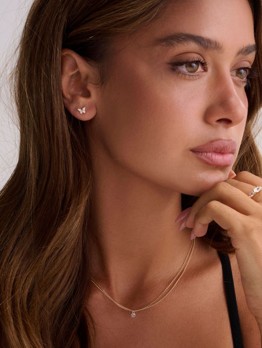 עגילי פרפר משובצים בציפוי זהב 14K