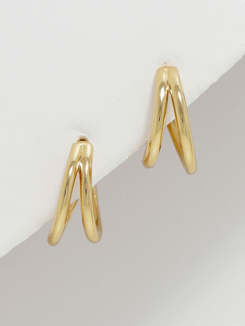 עגילי חישוק כפול בציפוי זהב 14K