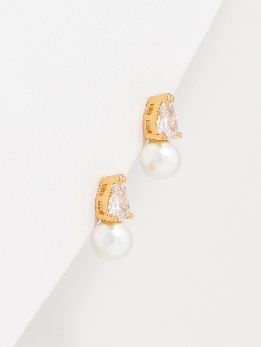 עגילי פנינה משובצים בציפוי זהב 14K