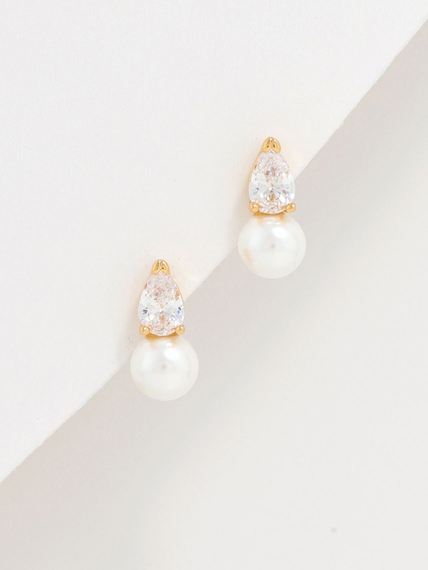 עגילי פנינה משובצים בציפוי זהב 14K