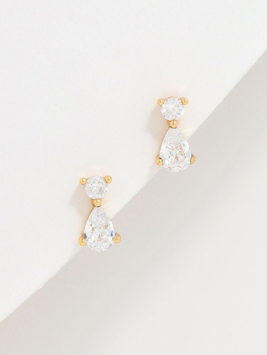 עגילי זירקונים צמודים בציפוי זהב 14K