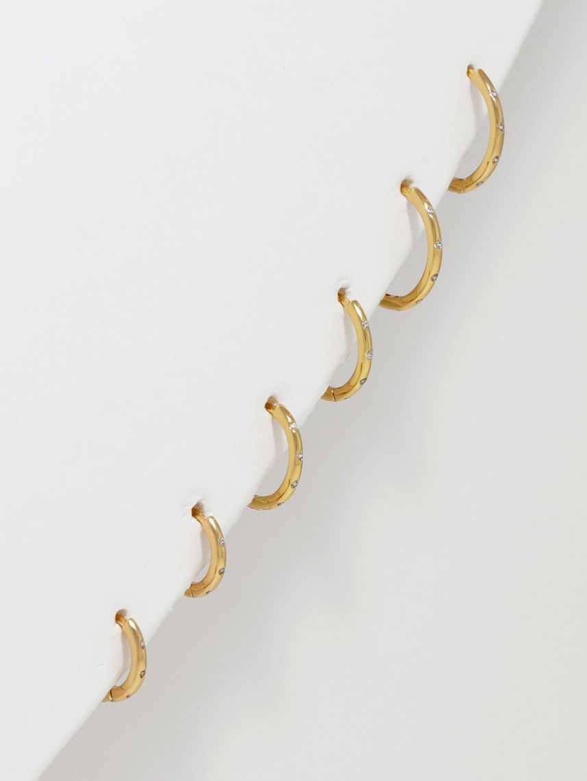 סט 3 עגילי חישוק בציפוי זהב 14K