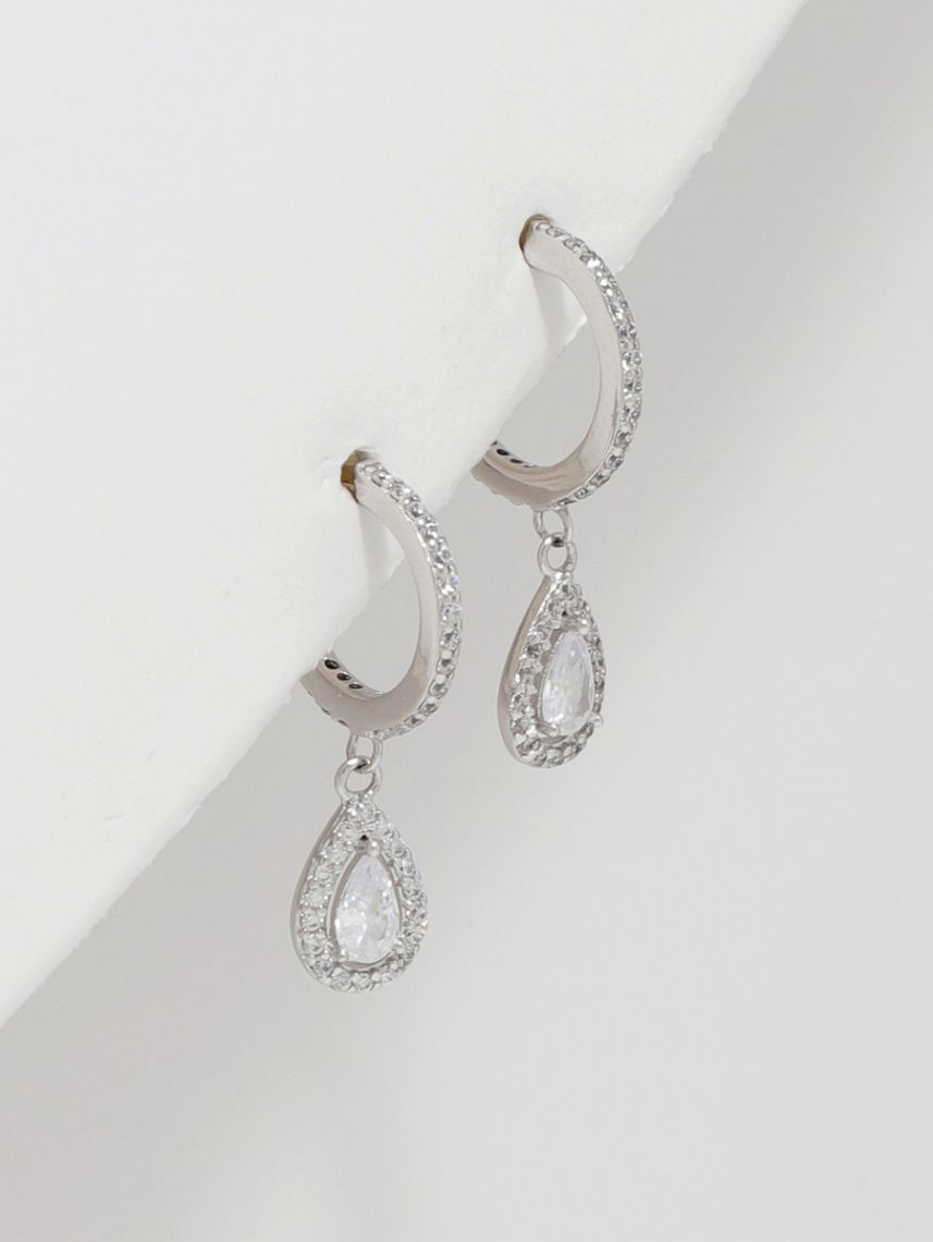 עגילי חישוק משובצים מכסף 925 עם תליון