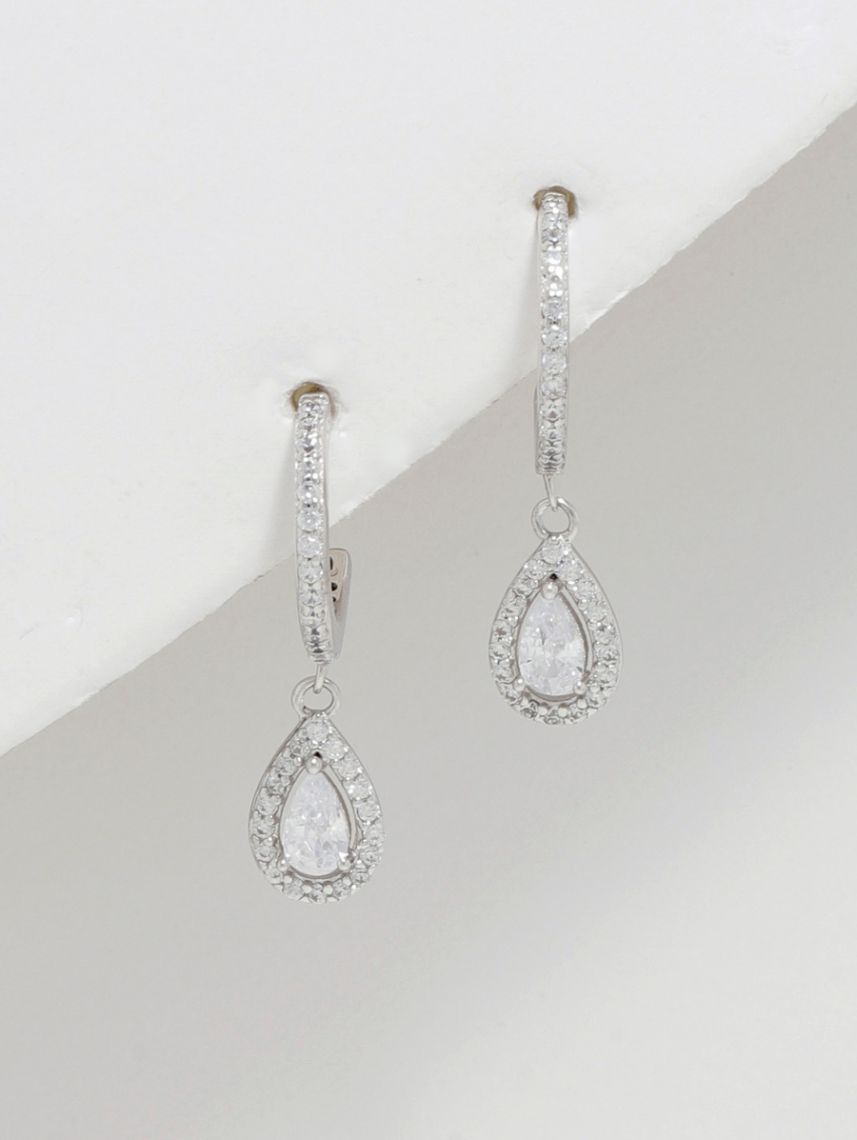 עגילי חישוק משובצים מכסף 925 עם תליון