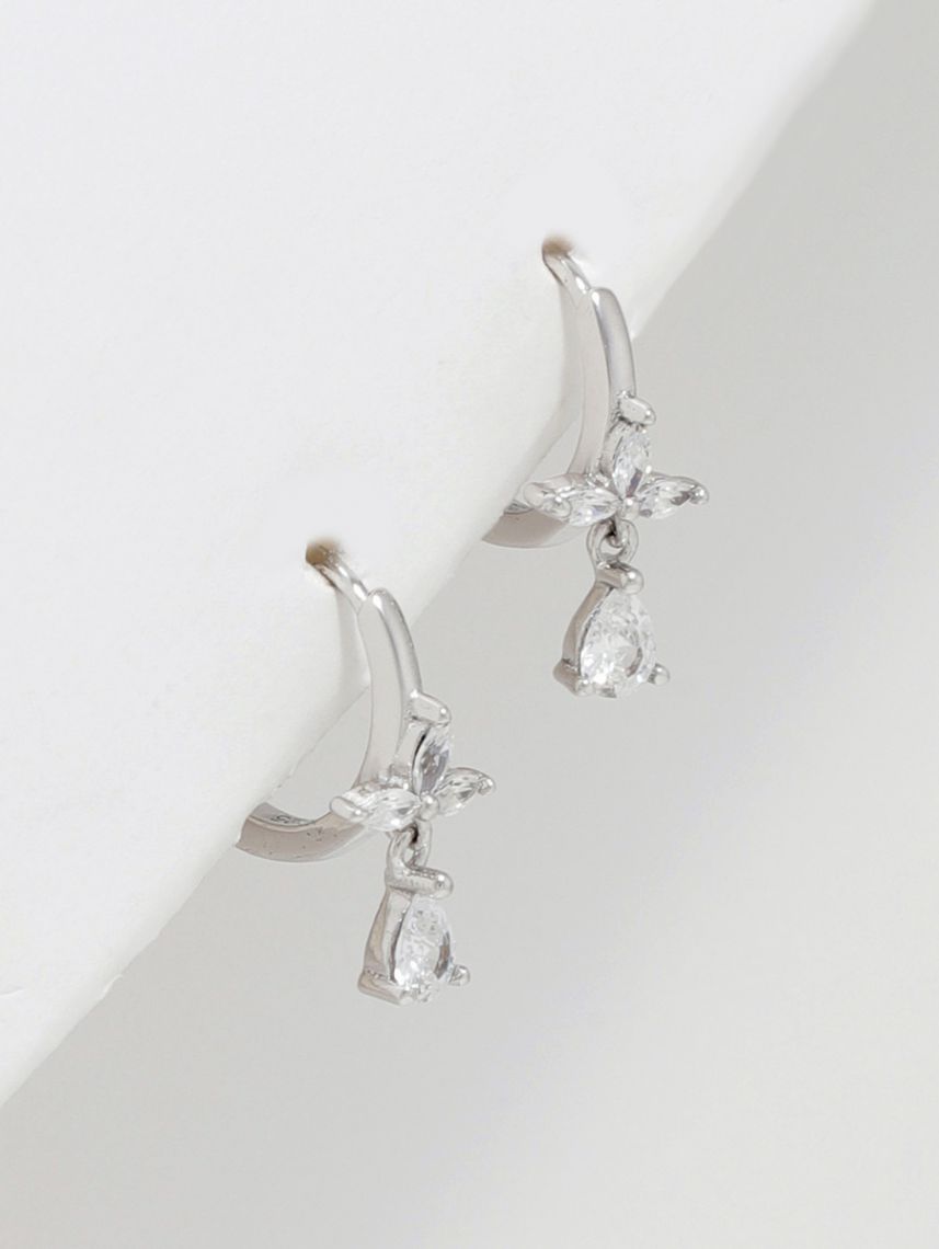 עגילי חישוק עם פרח מכסף 925