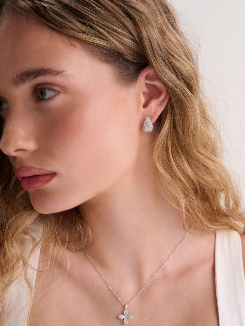 עגילי חישוק כסף 925 משובצים