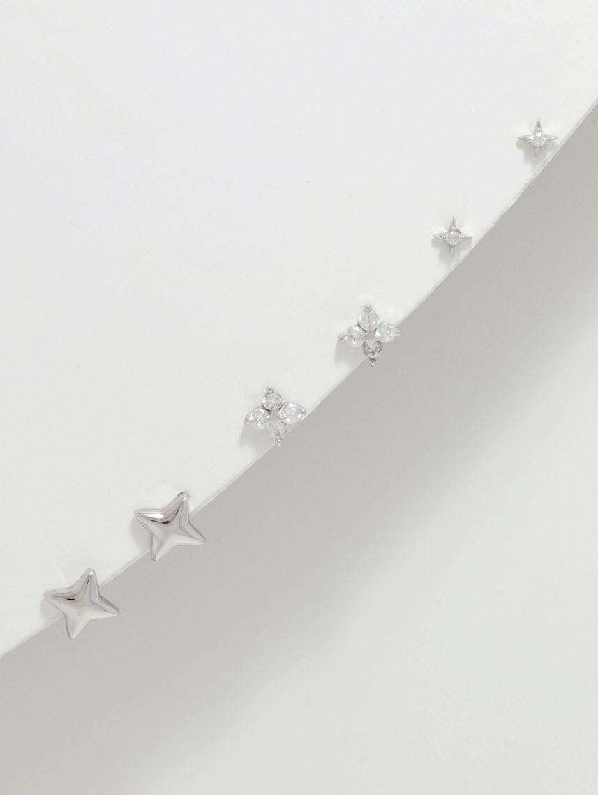 סט 3 זוגות עגילי כוכבים משובצים מכסף 925