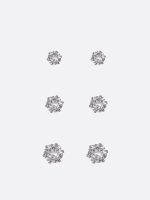 סט 3 זוגות עגילים משובצים מפלדת אל-חלד