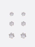 סט 3 זוגות עגילים משובצים מפלדת אל-חלד